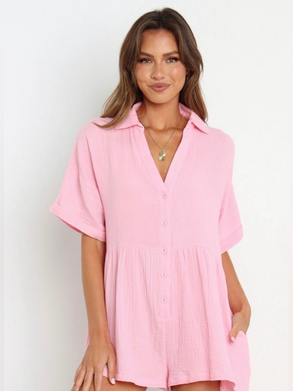 Petal & Pup Pink Button-Front Romper